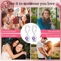 925 Sterling Silver Crystal Dangle Earrings Elegant Square Stone Jewelry  565
