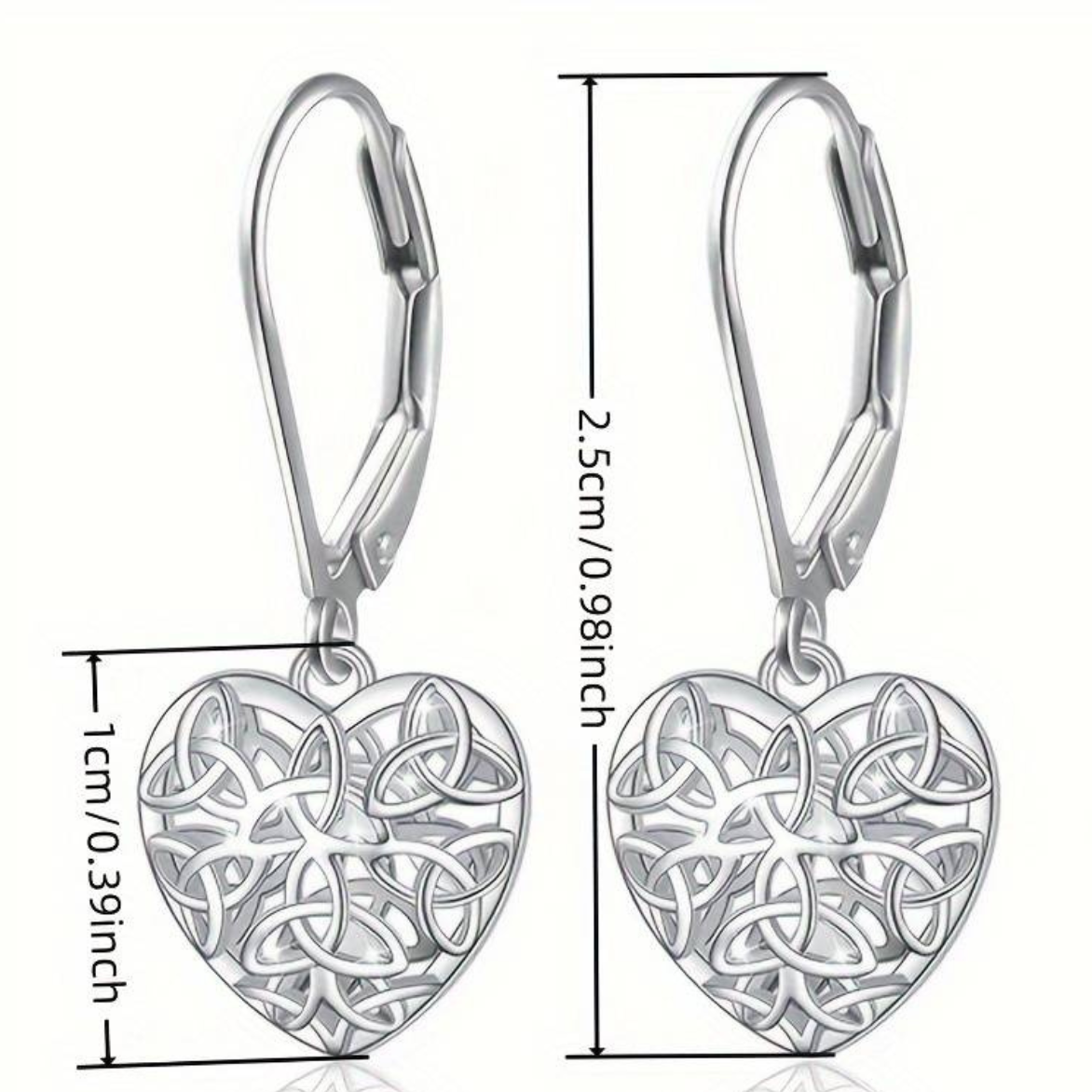 Celtic Knot Heart Drop Earrings Women – Elegant Lever Back Dangle Jewellery 157