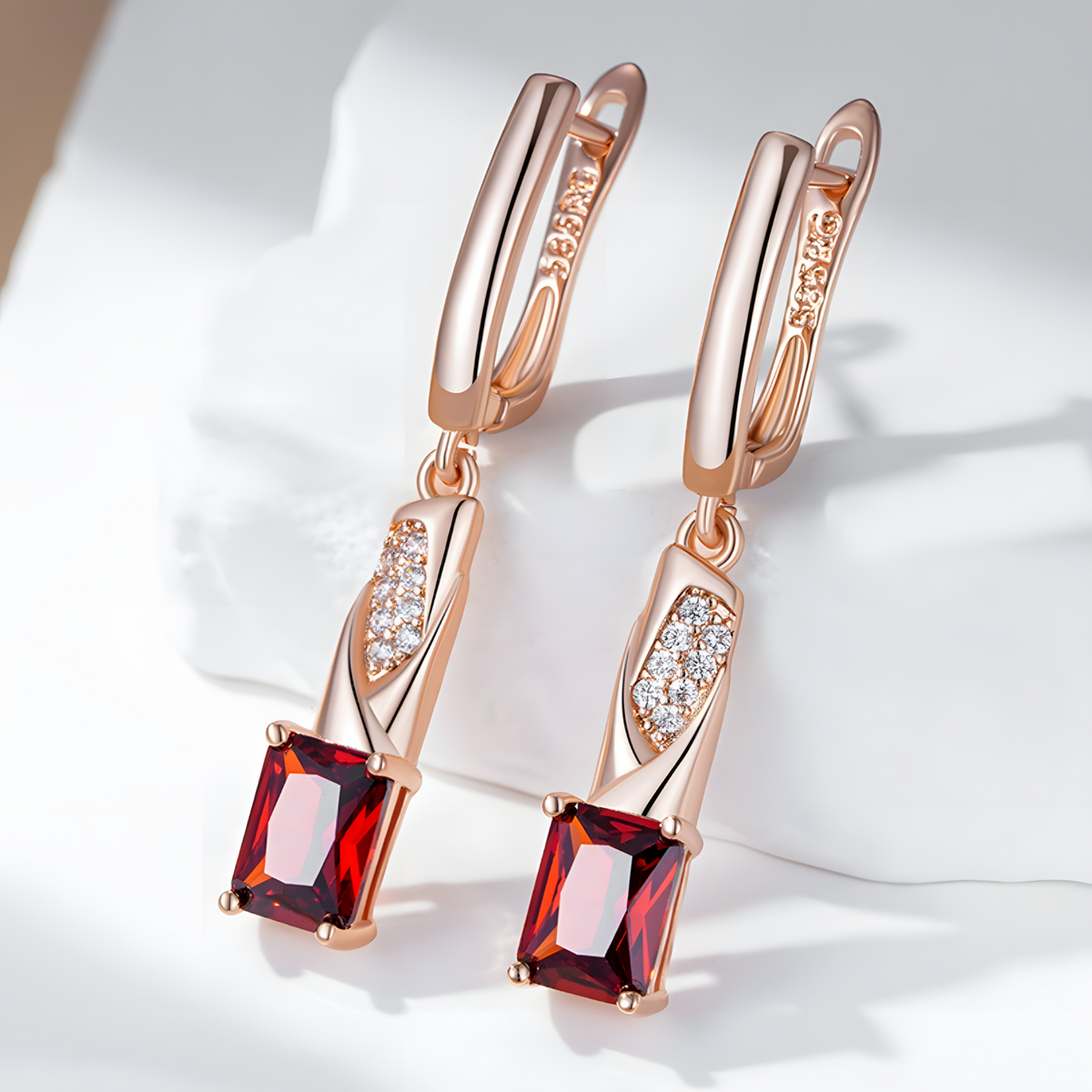 Rose Gold Colour Long Drop Earrings for Women, Copper Alloy Dangle Earrings 1291