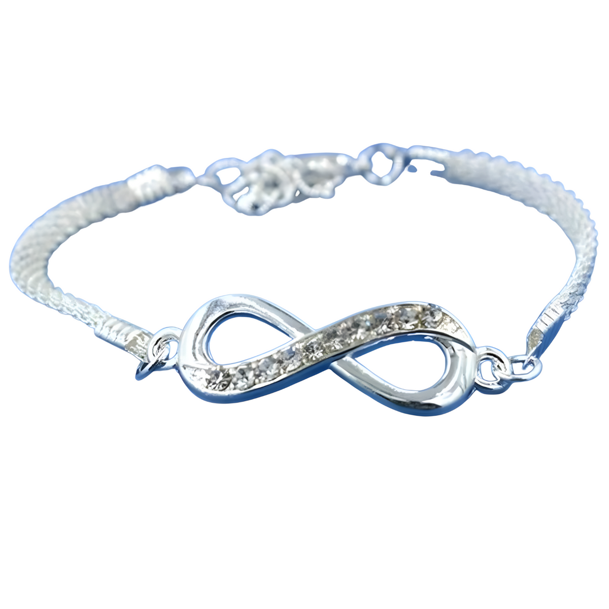 Infinity Symbol Bracelet – Silver Zinc Alloy Chain with Sparkling Rhinestone B89