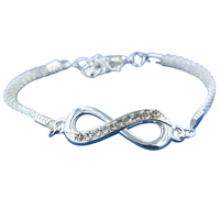 Infinity Symbol Bracelet – Silver Zinc Alloy Chain with Sparkling Rhinestone B89