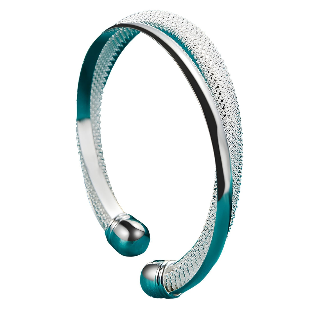 925 Silver-Plated Textured Open Bangle Bracelet Adjustable Unisex Round Cuff 884