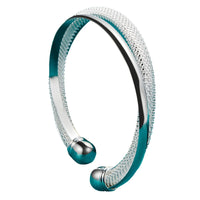 925 Silver-Plated Textured Open Bangle Bracelet Adjustable Unisex Round Cuff 884