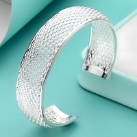 Wide Net Mesh Cuff Bracelet, Adjustable Open Bangle, Vintage Style Round 1793