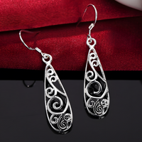 Handmade Silver Teardrop Earrings with Filigree Pattern - Dangle Jewelry B39