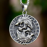 Viking Wolf Pendant Necklace For Men Round Ethnic Nordic Rune Amulet Circle 1129