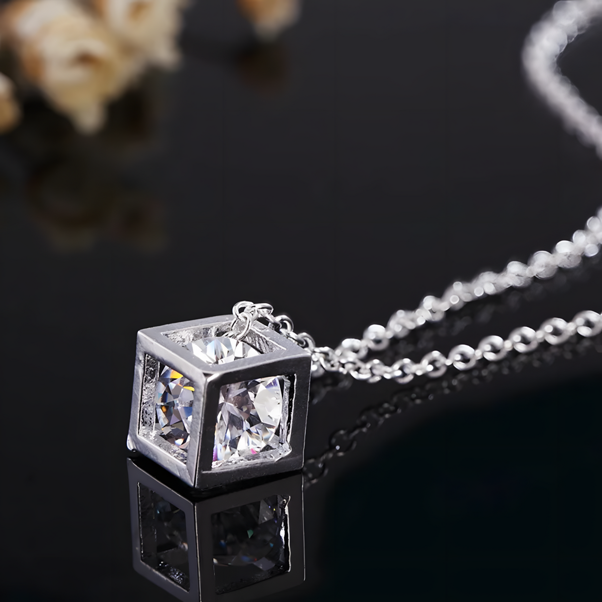 925 Sterling Silver Earrings Fine Crystal Lattice Pendant Necklace for Woman 448