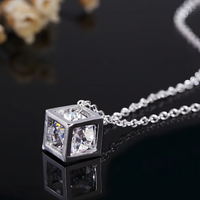 925 Sterling Silver Earrings Fine Crystal Lattice Pendant Necklace for Woman 448