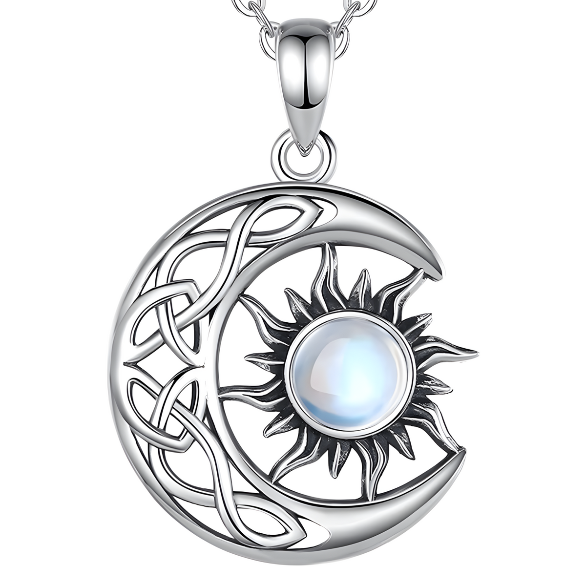Sun and Moon Pendant Necklace Women, Imitation Opal Stone, Aesthetic Boho B130