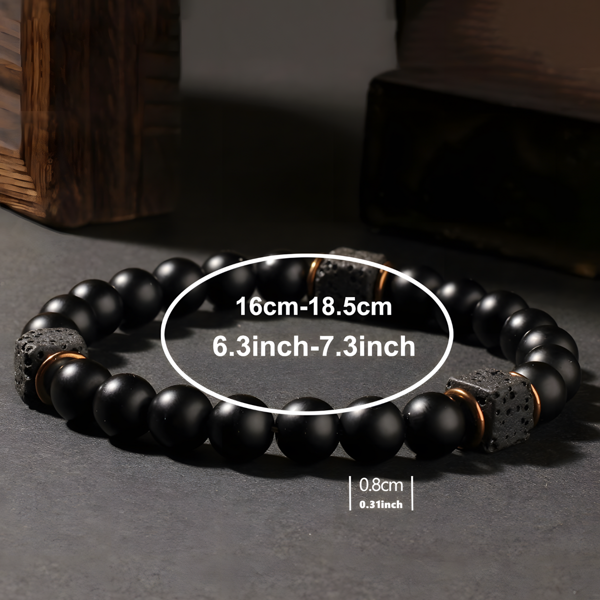 Black Lava Rock & Matte Onyx Bracelet - Premium Gold-Plated Accent Beads - 1449