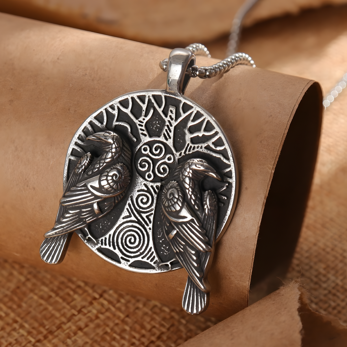 Norse Odin Crow Necklace for Men – Zinc Alloy Viking Tree of Life Pendant 1250