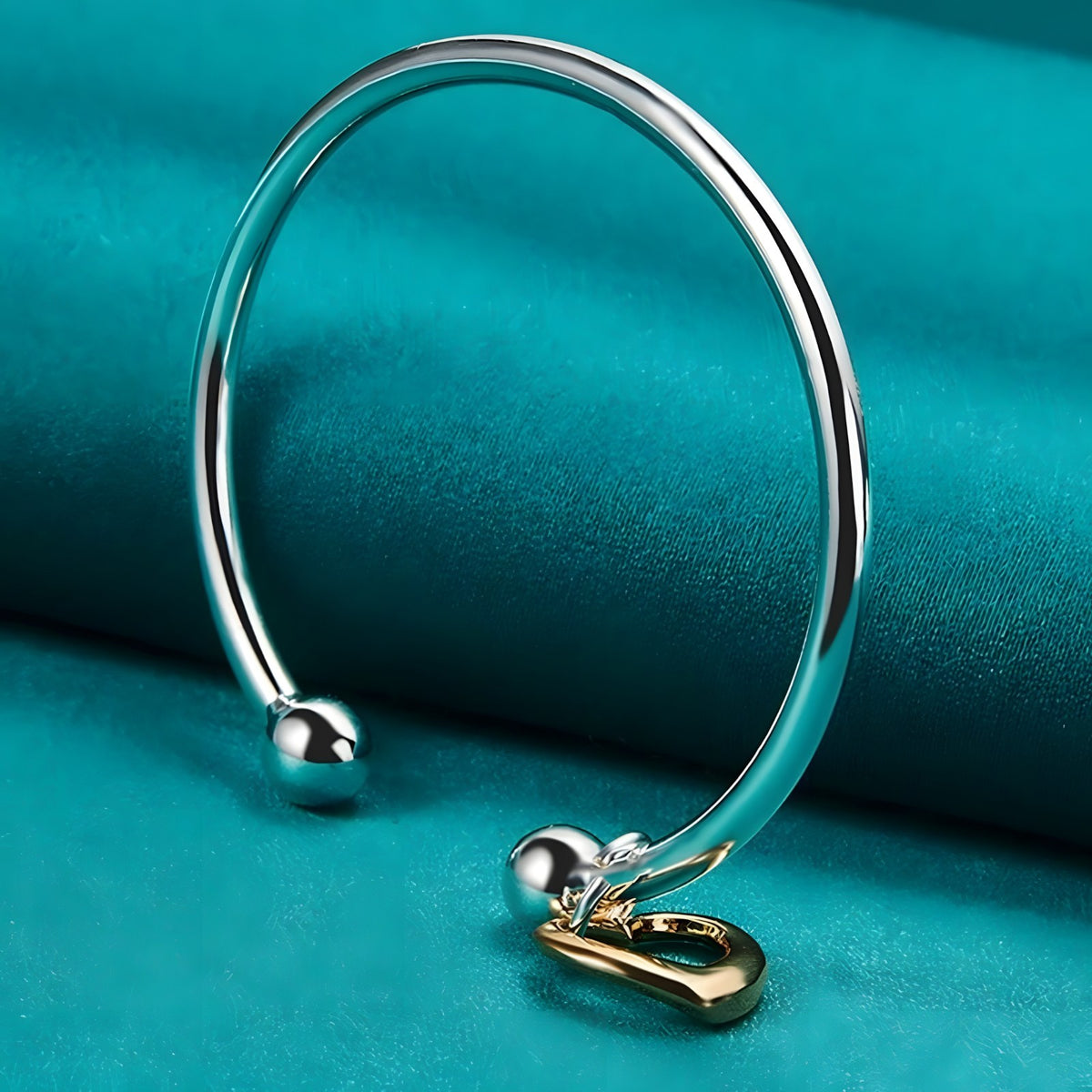 925 Sterling Silver Open Heart Cuff Bangle Bracelet - Adjustable Trendy 403