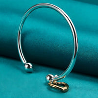 925 Sterling Silver Open Heart Cuff Bangle Bracelet - Adjustable Trendy 403