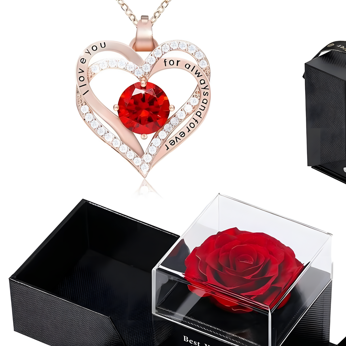 Rose Gold Tone "I Love You Forever" Heart Crystal Alloy Crystal Necklace B23