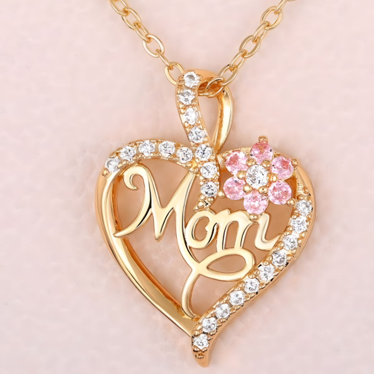 Gold-Tone Alloy Heart Shaped Pendant Necklace for Women – Sparkling Crystal 1121