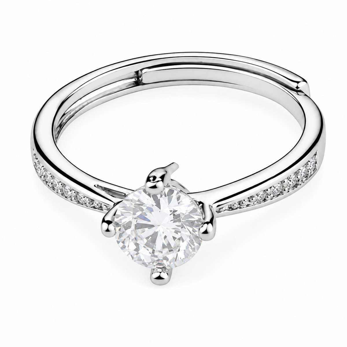 Women's Adjustable Round Brilliant Zircon Engagement Ring, Cathedral Pave 1620