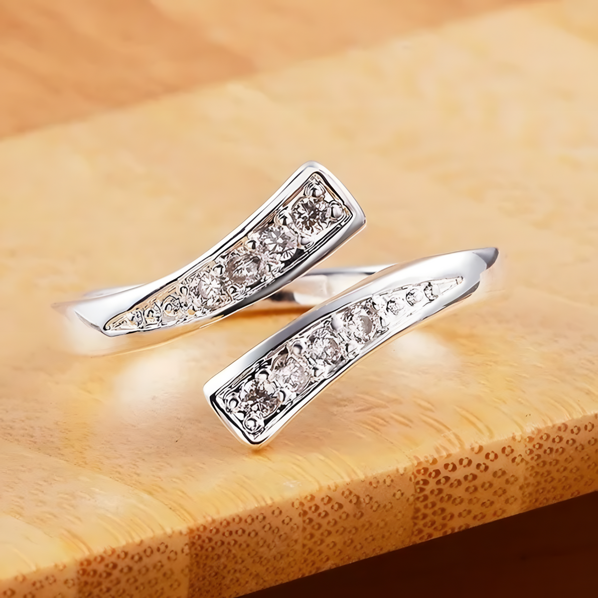 925 Sterling Silver Ring for Women, Adjustable Open Ring with Cubic Zirconia 477