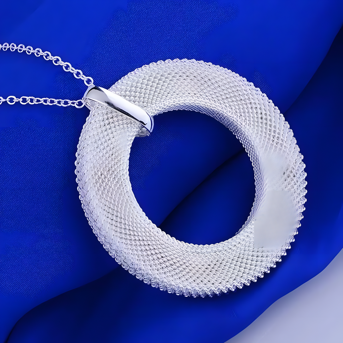 Unified Jewellery Large Circle Mesh Pendant Necklace Women Statement Silver 1823