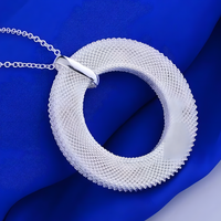Unified Jewellery Large Circle Mesh Pendant Necklace Women Statement Silver 1823