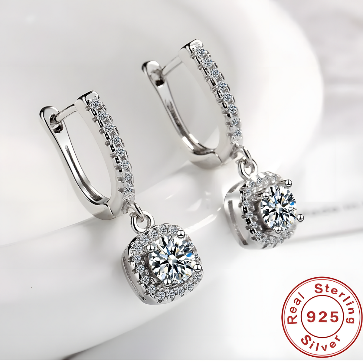 Wedding 925 Sterling Silver Eternity Earrings Women Sparkling Cubic Zirconic 498