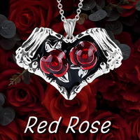 Red Rose Heart Pendant Necklace for Women – Zinc Alloy Metal with Gemstone 1148