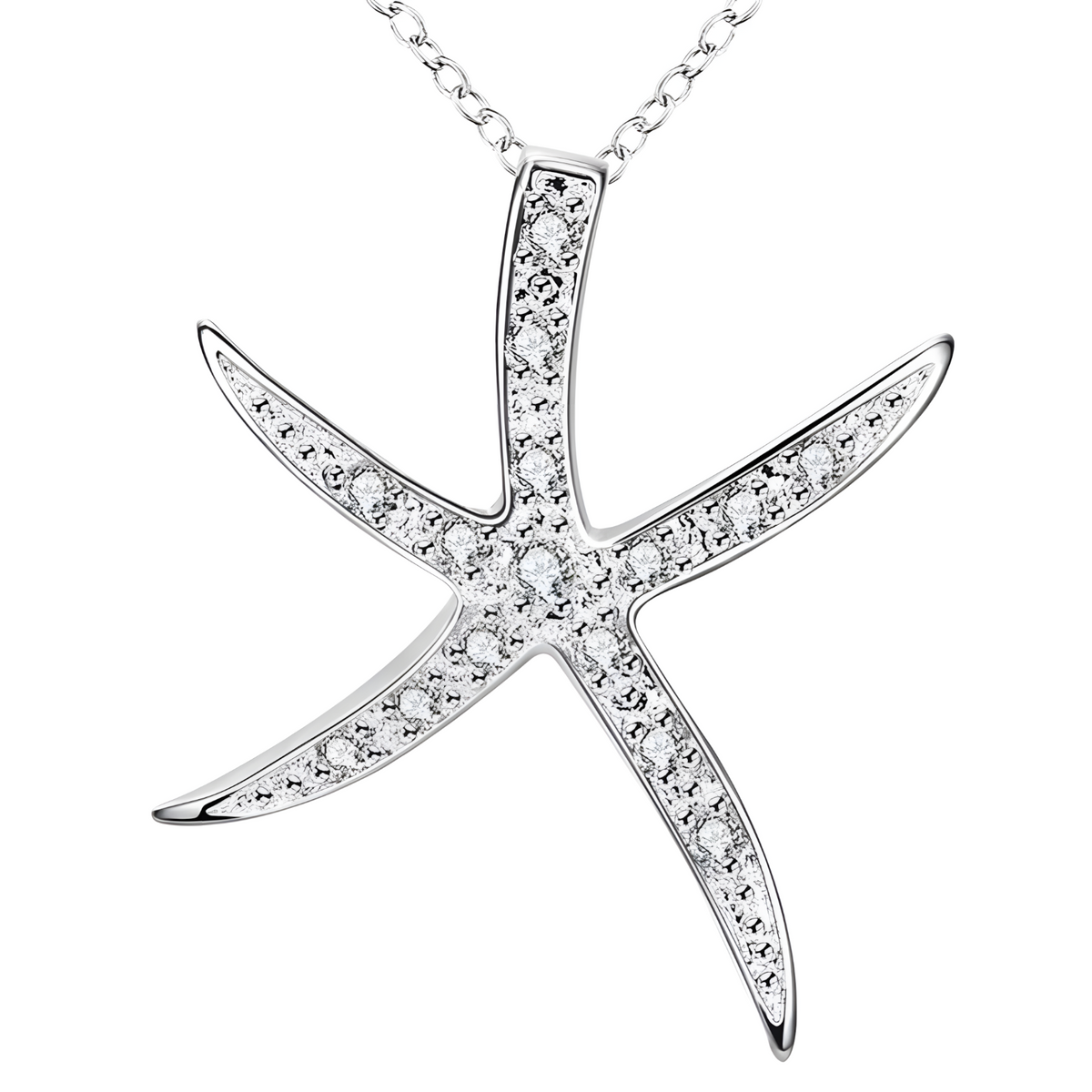 Starfish Pendant Necklace For Women - Sparkle Sea Star Charm, Crystal Look  1791