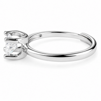 Round Cut Solitaire Ring Silver-Plated Alloy 4 Prong Engagement Ring Adjust 1616
