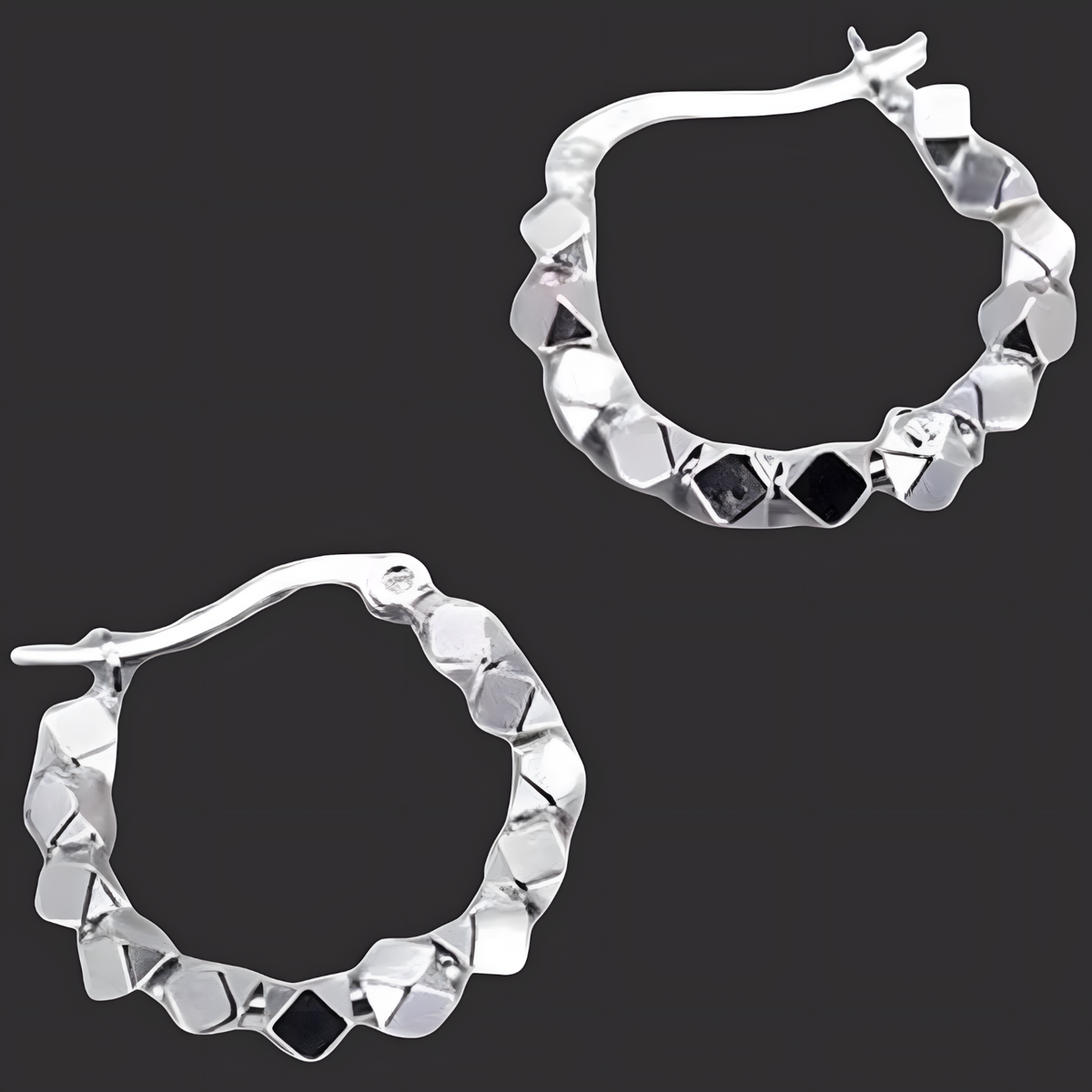 Geometric Bead Hoop Earrings for Women – Trendy Silver-Tone Hoops Zinc Alloy 863