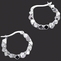 Geometric Bead Hoop Earrings for Women – Trendy Silver-Tone Hoops Zinc Alloy 863