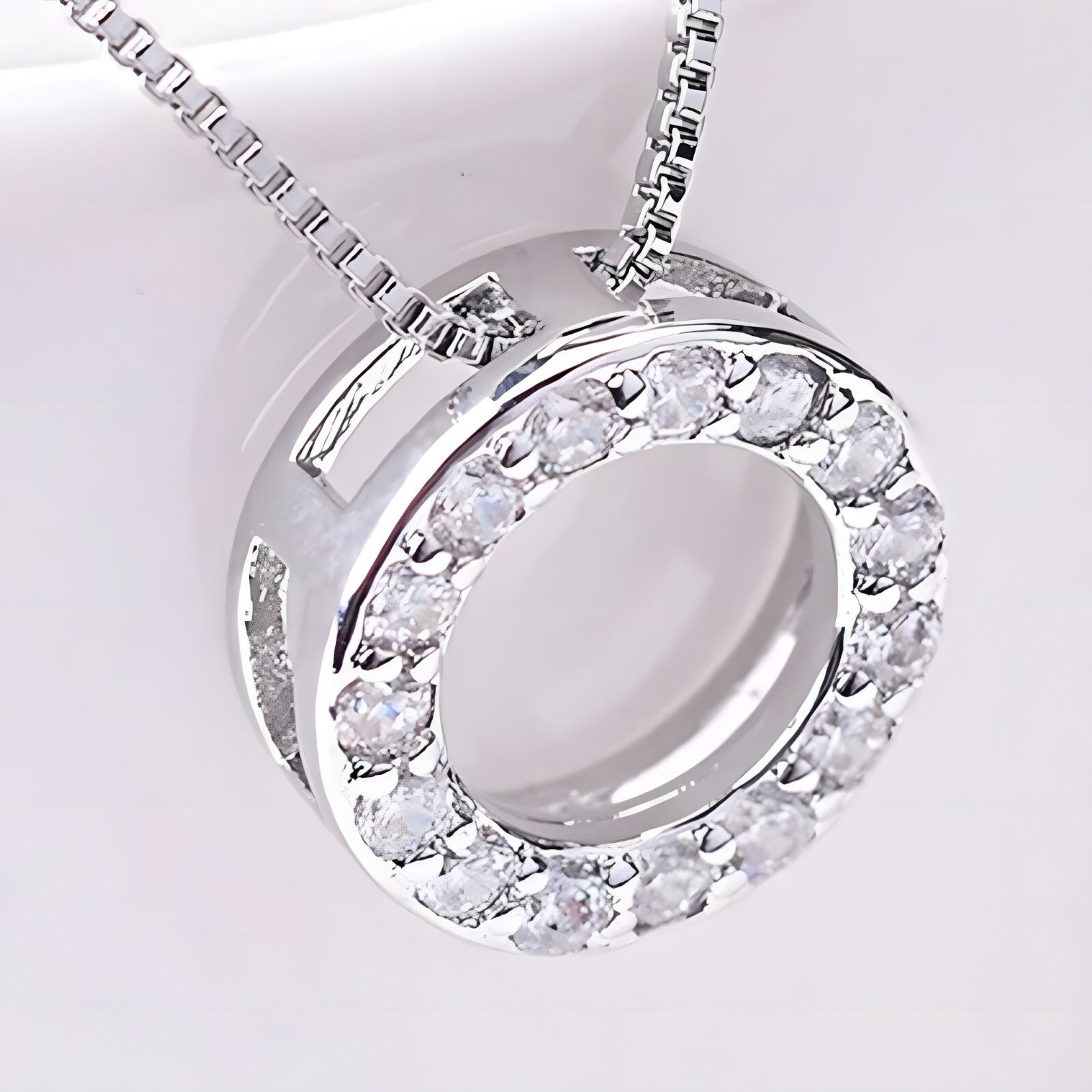 925 Sterling Silver Jewelry Round Zircon Pendants Necklaces Women Fine Semi 266