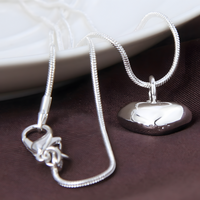 925 Silver-Plated Alloy Heart Pendant Necklace Women Polished Puff Heart 859