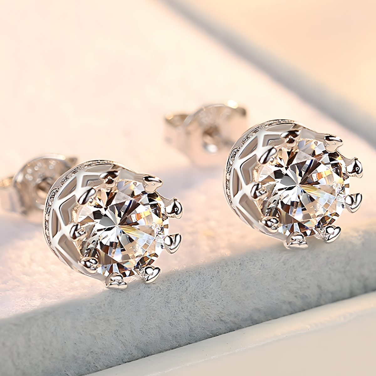 Silver Colour Cubic Zirconia Stud Earrings for Women– TRENDY Round White CZ 1049