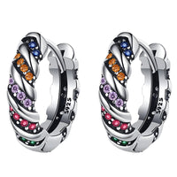 Sterling Silver Hoop Earrings with Multi-Color Cubic Zirconia Huggie Hoops 344