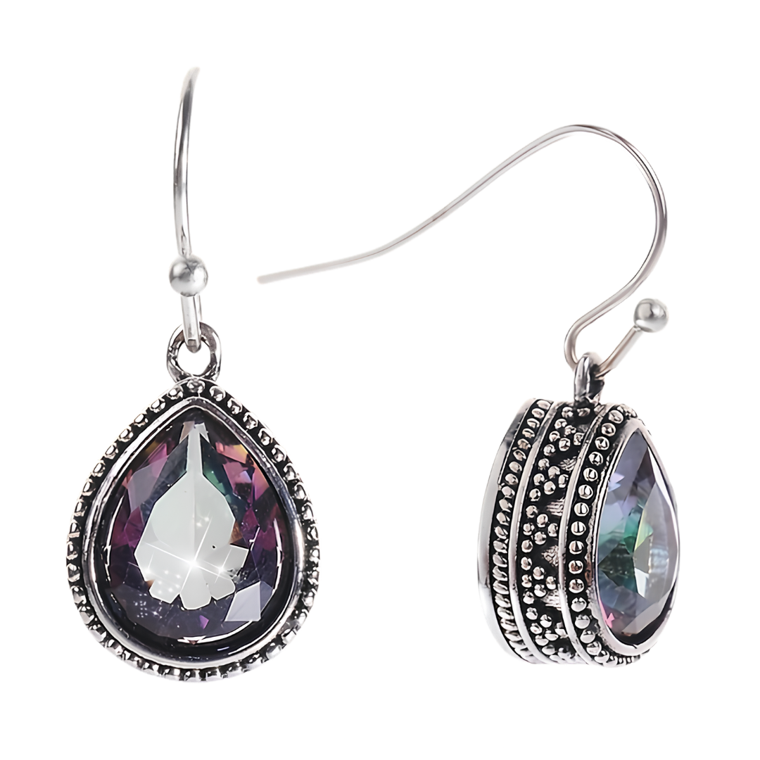 Teardrop Crystal Earrings For Women, Silver Tone Vintage Beaded Drop Dangle B352