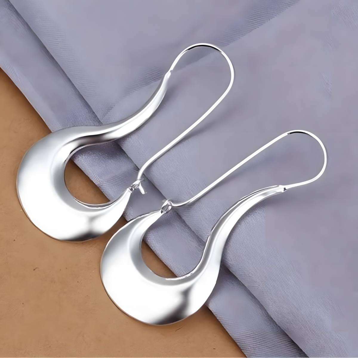 Smooth Wave Drop Earrings for Women – Copper Alloy with 925 Silver Plating 1234