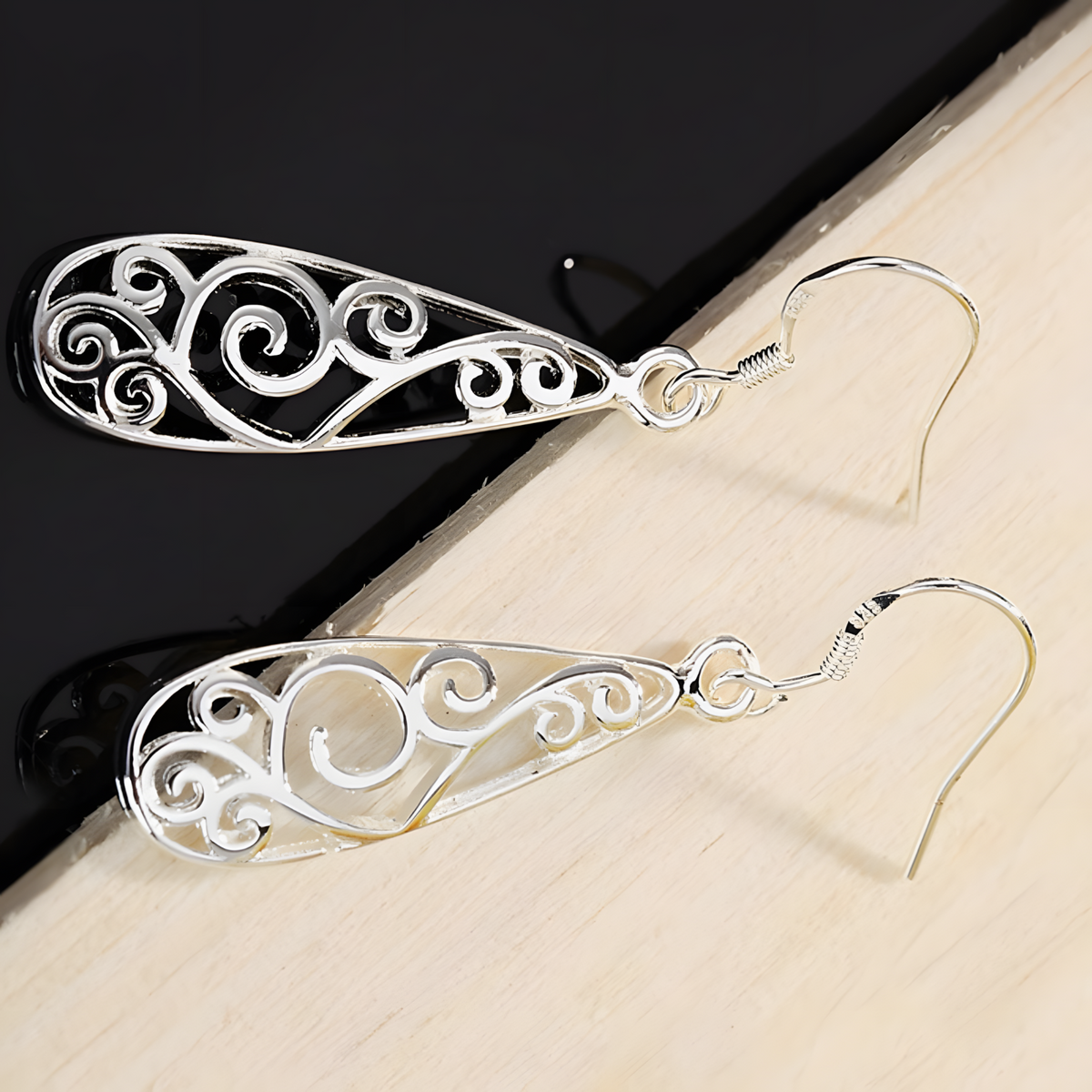 Handmade Silver Teardrop Earrings with Filigree Pattern - Dangle Jewelry B39
