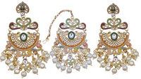 Elegant Bollywood Inspired Gold Kundan Earrings and Tika Set Indian Jewelry 247
