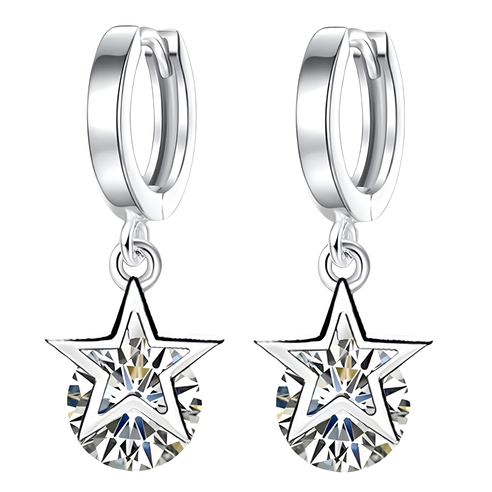 Unified Jewellery 925 Sterling Silver Star Earing Dangle Hoop Cubic Zirconia 478