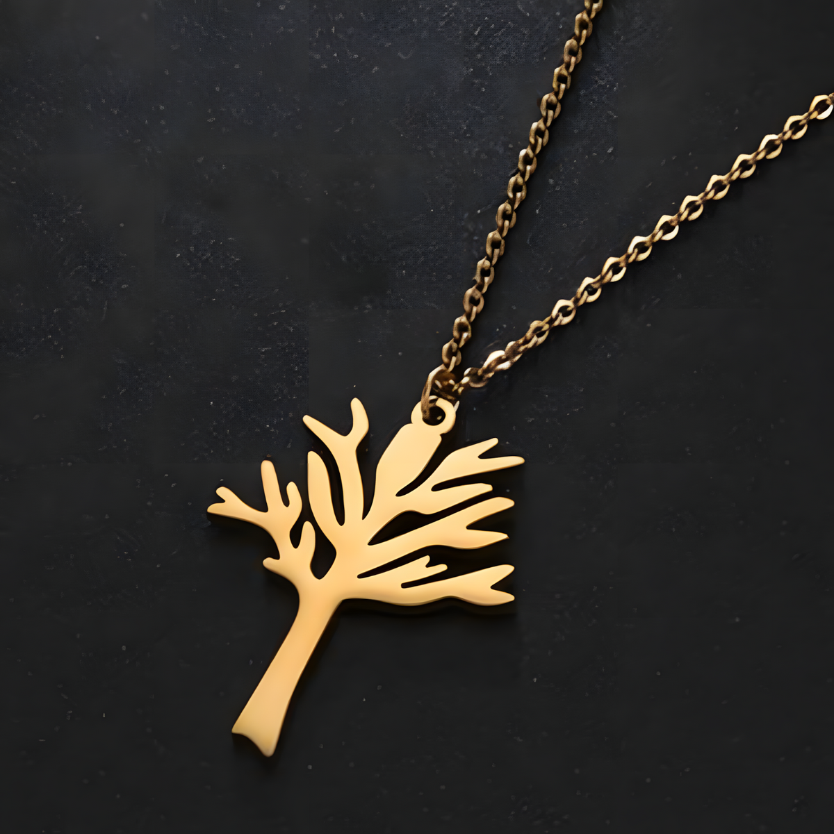 Tree of Life Silhouette Gold Pendant Necklace –Stainless Steel 45+5cm Chain 1086