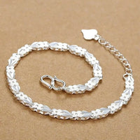 925 Sterling Silver Floral Link Bracelet for Women with Heart Charm, Elegant 414