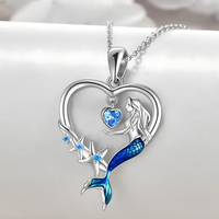 European New Mermaid Necklace Blue Crystal, Exquisite Starfish Pendant B167