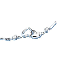 Silver Plated Double Heart Bracelet with Cubic Zirconia Stones for Women 419