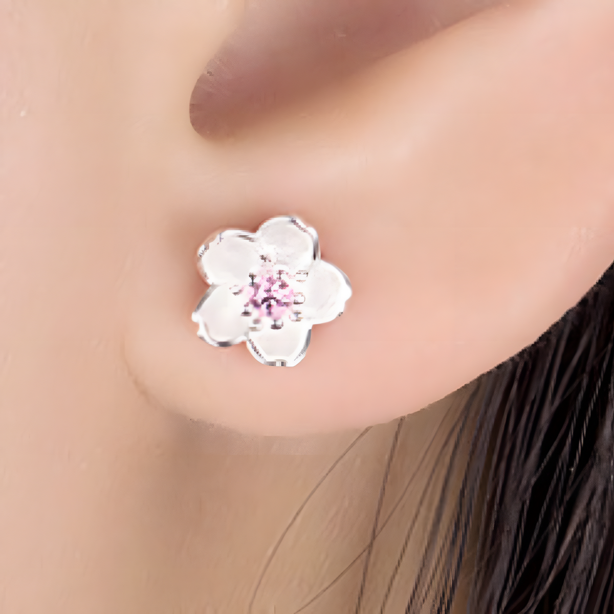 Cherry Blossom Stud Earrings for Women 925 SilverPlated Alloy Floral Design 1003