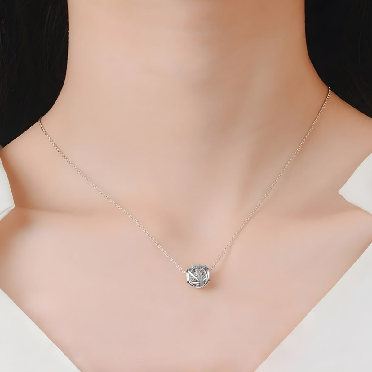 925 Sterling Silver Modern Globe Necklace for Women – Crisscross Pendant 284