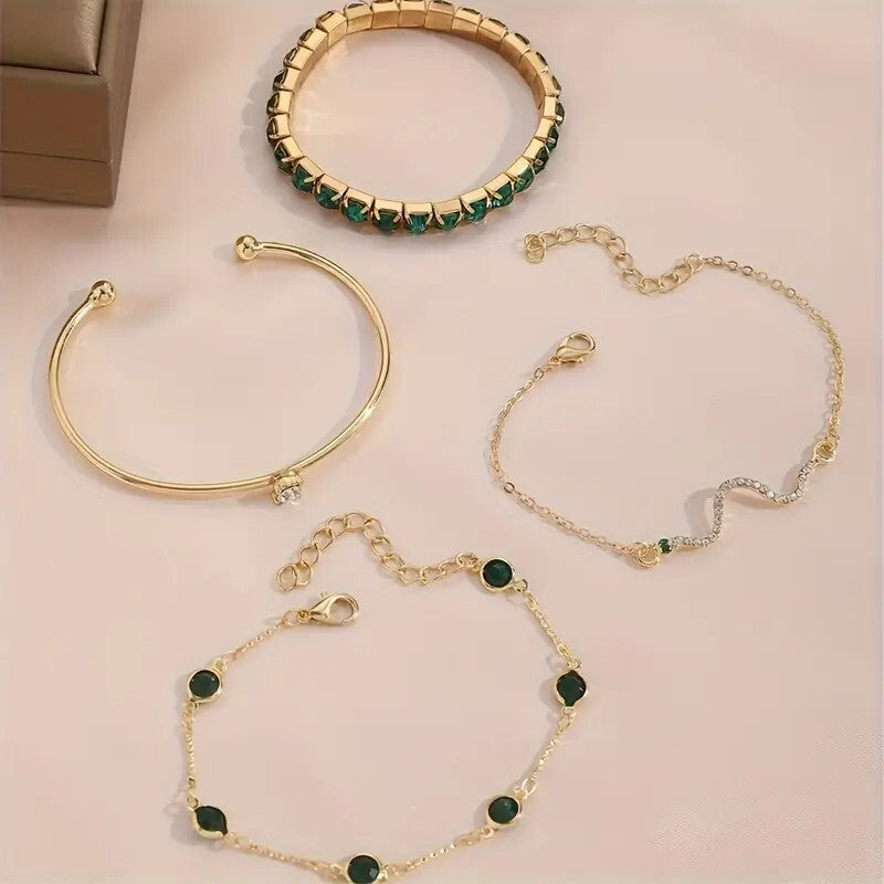 4pcs Shiny Iced Out Rhinestone Bangle Bracelet Set Stackable Hand Jewelry 77 UK