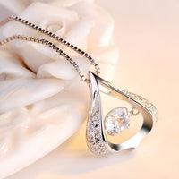 925 Sterling Silver Beating Heart Necklace for Women -Water Drop Crystal AAA 404