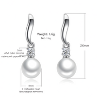 Sterling Silver Freshwater Pearl Drop Earrings AAA Cubic Zirconia Dangle 337