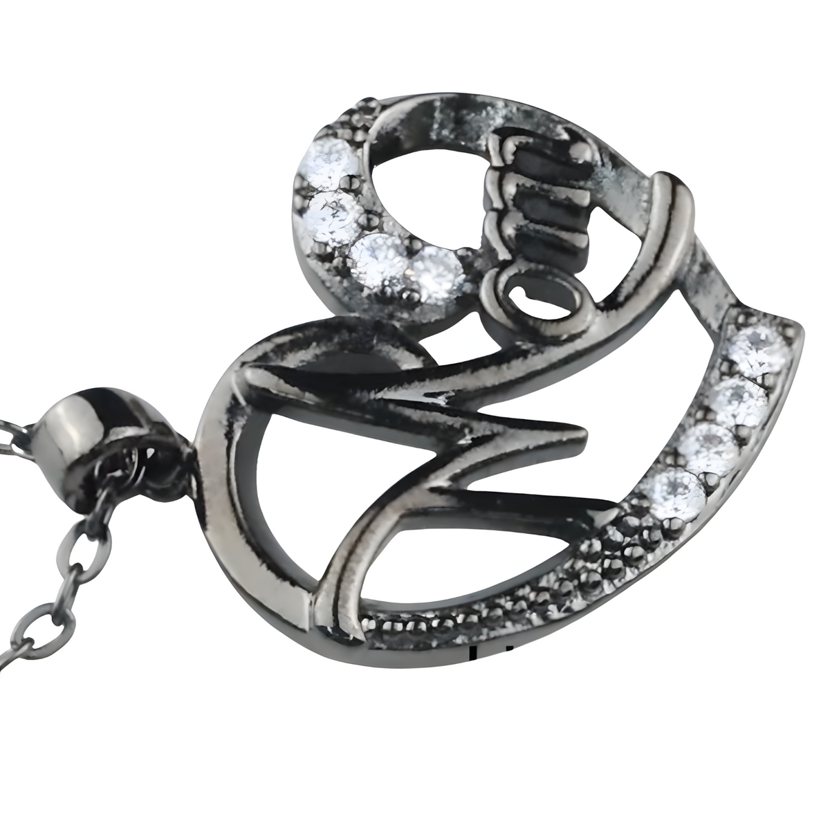 Black Mom Heart Necklace Cubic Zirconia Pendant Link Chain Womens Jewellery 1361