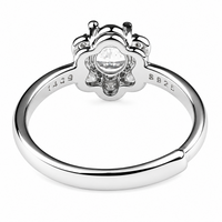 Elegant Adjustable Zircon Halo Ring, Round Brilliant Floral Engagement 1627