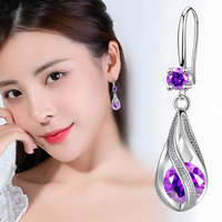 Luxury Purple Crystal Drop Earrings for Women Silver-Plated Alloy Dangle  1434